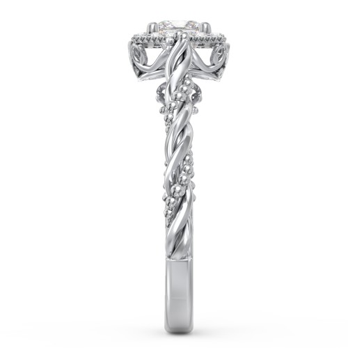 Vintage Diamond Engagement Ring with Accents and Halo Setting - "The Rita" – 10K White Gold with Lab Diamond