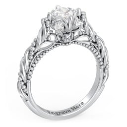 Vintage Solitaire Diamond Engagement Ring with Accents and Floral Setting - "The Rita"