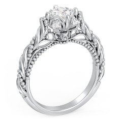Vintage Solitaire Diamond Engagement Ring with Accents and Floral Setting - "The Rita" – 10K White Gold with Lab Diamond