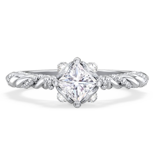 Vintage Solitaire Diamond Engagement Ring with Accents and Floral Setting - "The Rita" – 10K White Gold with Lab Diamond