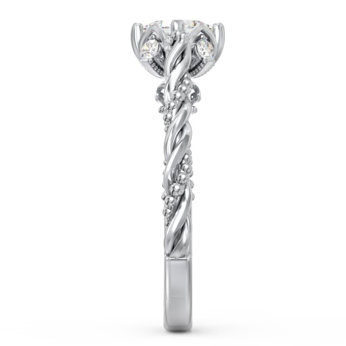 Vintage Solitaire Diamond Engagement Ring with Accents and Floral Setting - "The Rita" – 10K White Gold with Lab Diamond