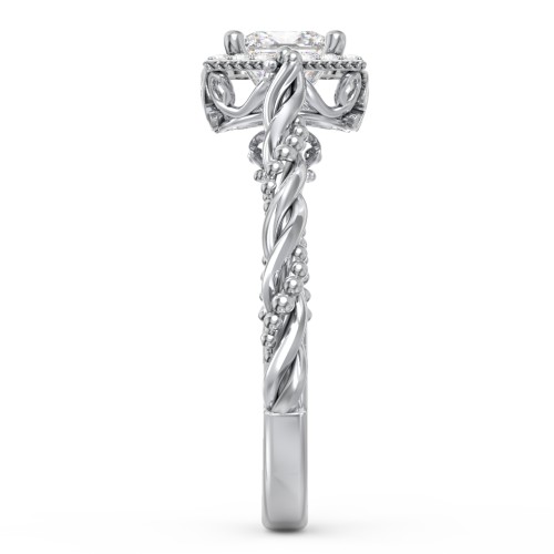 Vintage Diamond Engagement Ring with Accents and Halo Setting - "The Rita" – 10K White Gold with Lab Diamond