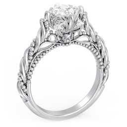Vintage Solitaire Diamond Engagement Ring with Accents and Floral Setting - "The Rita"