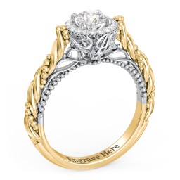 Vintage Diamond Engagement Ring with Accents and Halo Setting - "The Rita" in 10K Solid Yellow Gold with 04LABDIAM-RD-0.50-VS2-F-VG and Lab Diamond