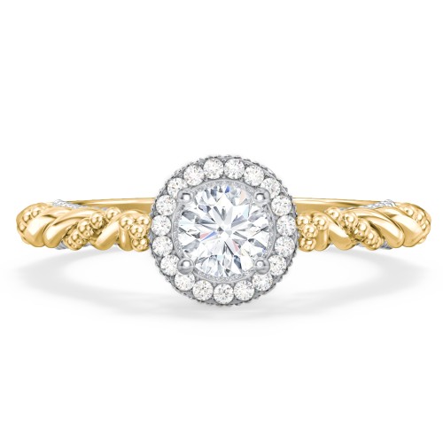 Vintage Diamond Engagement Ring with Accents and Halo Setting - "The Rita" – 10K Yellow Gold with Lab Diamond