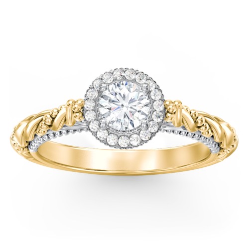 Vintage Diamond Engagement Ring with Accents and Halo Setting - "The Rita" – 10K Yellow Gold with Lab Diamond