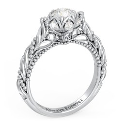 Vintage Solitaire Diamond Engagement Ring with Accents and Floral Setting - "The Rita"