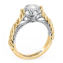 Vintage Solitaire Diamond Engagement Ring with Accents and Floral Setting - "The Rita" in 10K Solid Yellow Gold with 04LABDIAM-RD-0.50-VS2-F-VG and Lab Diamond
