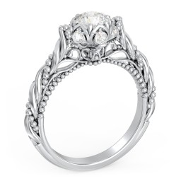 Vintage Solitaire Diamond Engagement Ring with Accents and Floral Setting - "The Rita"