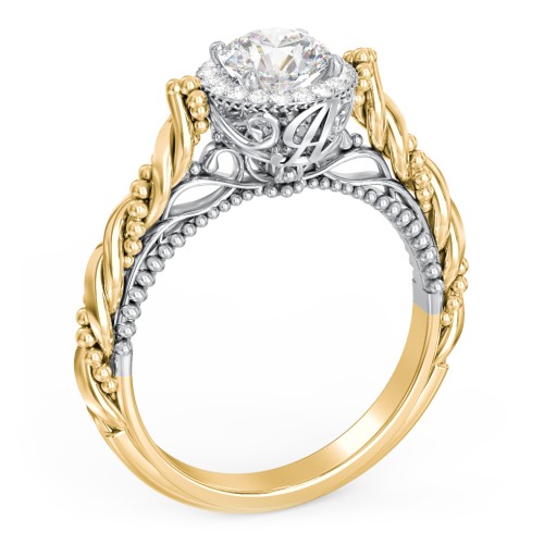 Vintage Diamond Engagement Ring with Accents and Halo Setting - "The Rita" – 10K Yellow Gold with Lab Diamond