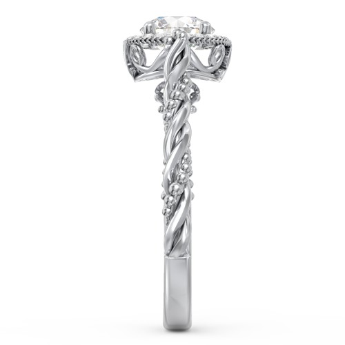Vintage Diamond Engagement Ring with Accents and Halo Setting - "The Rita" – 10K White Gold with Lab Diamond