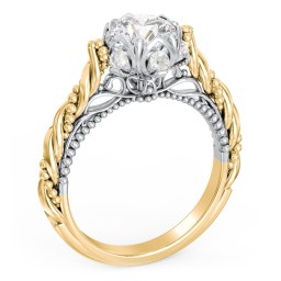 Vintage Solitaire Diamond Engagement Ring with Accents and Floral Setting - "The Rita" in 10K Solid Yellow Gold