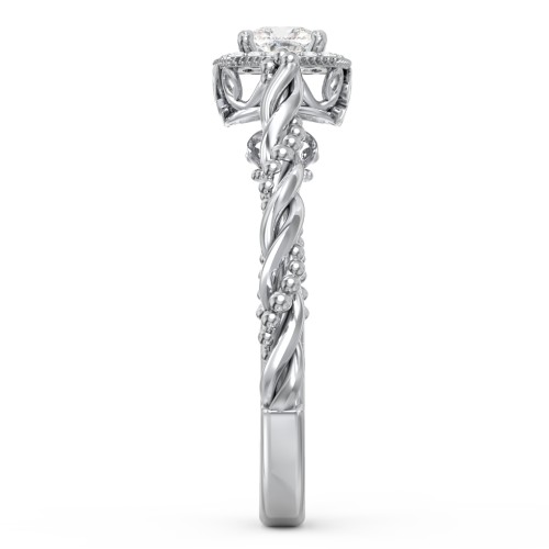 Vintage Diamond Engagement Ring with Accents and Halo Setting - "The Rita" – 10K White Gold with Lab Diamond