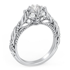 Vintage Solitaire Diamond Engagement Ring with Accents and Floral Setting - "The Rita" – 10K White Gold with Lab Diamond