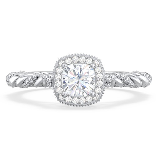 Vintage Diamond Engagement Ring with Accents and Halo Setting - "The Rita" – 10K White Gold with Lab Diamond