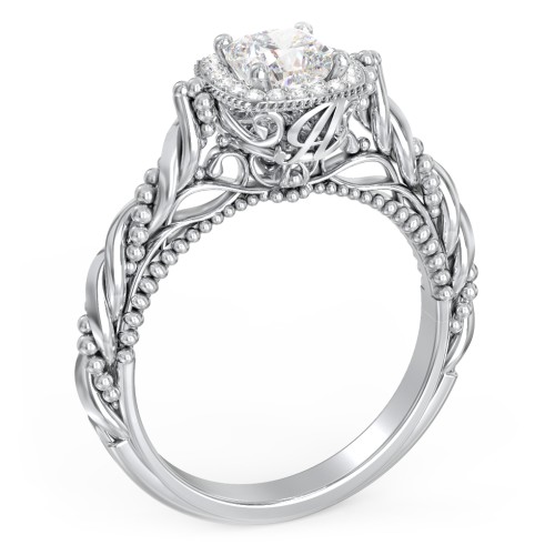 Vintage Diamond Engagement Ring with Accents and Halo Setting - "The Rita" – 10K White Gold with Lab Diamond