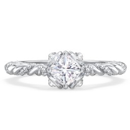 Vintage Solitaire Diamond Engagement Ring with Accents and Floral Setting - "The Rita"