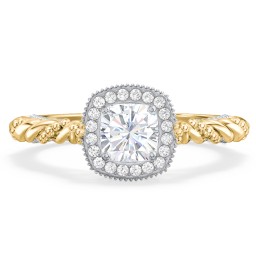 Vintage Diamond Engagement Ring with Accents and Halo Setting - "The Rita" in 10K Solid Yellow Gold