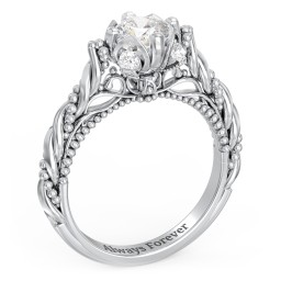 Vintage Solitaire Diamond Engagement Ring with Accents and Floral Setting - "The Rita"
