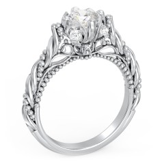 Vintage Solitaire Diamond Engagement Ring with Accents and Floral Setting - "The Rita" – 10K White Gold with Lab Diamond