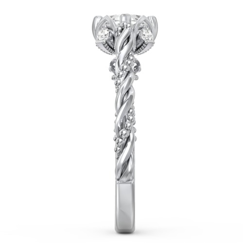 Vintage Solitaire Diamond Engagement Ring with Accents and Floral Setting - "The Rita" – 10K White Gold with Lab Diamond