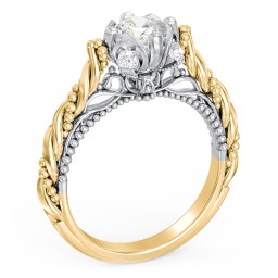 Vintage Solitaire Diamond Engagement Ring with Accents and Floral Setting - "The Rita" in 10K Solid Yellow Gold