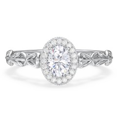Diamond Halo Engagement Ring with Leaf and Vine Details - "The Ava" – 10K Yellow Gold with Lab Diamond