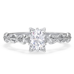 Solitaire Diamond Engagement Ring with Leaf and Vine Details - "The Ava" – 10K White Gold