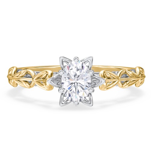 Solitaire Diamond Engagement Ring with Leaf and Vine Details - "The Ava" – 10K Yellow Gold