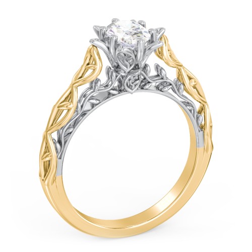 Solitaire Diamond Engagement Ring with Leaf and Vine Details - "The Ava" – 10K Yellow Gold