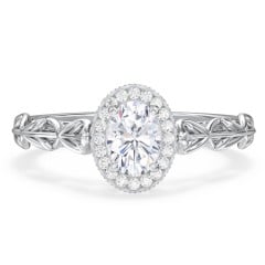 Diamond Halo Engagement Ring with Leaf and Vine Details - "The Ava"