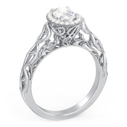 Diamond Halo Engagement Ring with Leaf and Vine Details - "The Ava"