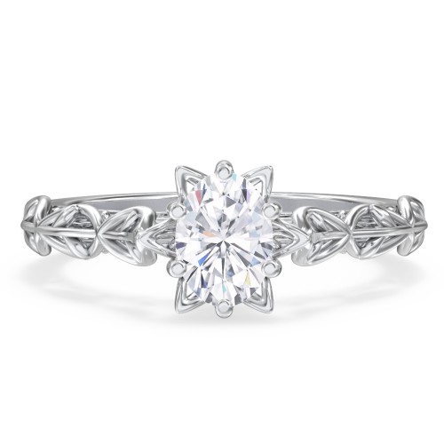 Solitaire Diamond Engagement Ring with Leaf and Vine Details - "The Ava"