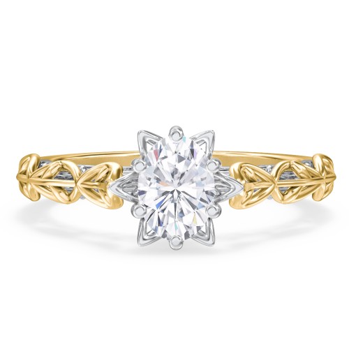 Solitaire Diamond Engagement Ring with Leaf and Vine Details - "The Ava" – 10K Yellow Gold