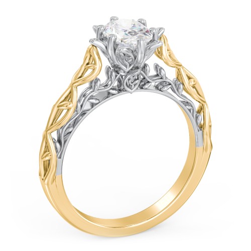 Solitaire Diamond Engagement Ring with Leaf and Vine Details - "The Ava" – 10K Yellow Gold