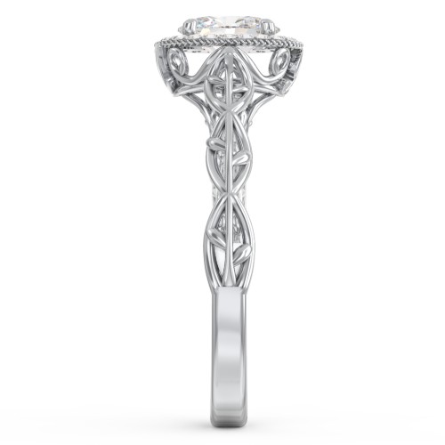 Diamond Halo Engagement Ring with Leaf and Vine Details - "The Ava"