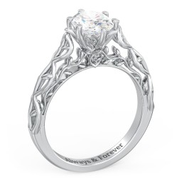 Solitaire Diamond Engagement Ring with Leaf and Vine Details - "The Ava"