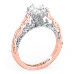 Solitaire Diamond Engagement Ring with Leaf and Vine Details - "The Ava"
