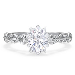Solitaire Diamond Engagement Ring with Leaf and Vine Details - "The Ava"