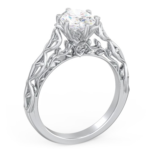 Solitaire Diamond Engagement Ring with Leaf and Vine Details - "The Ava" – 10K White Gold