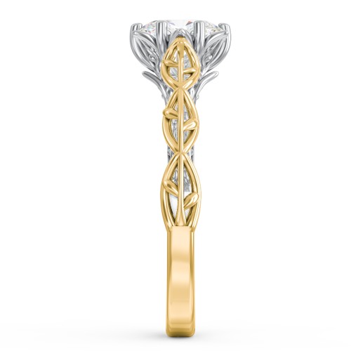 Solitaire Diamond Engagement Ring with Leaf and Vine Details - "The Ava" – 10K Yellow Gold