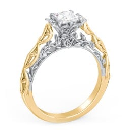Solitaire Diamond Engagement Ring with Leaf and Vine Details - "The Ava"