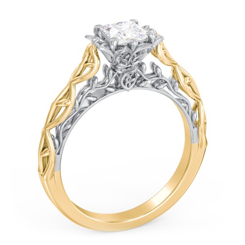 Solitaire Diamond Engagement Ring with Leaf and Vine Details - "The Ava" – 10K Yellow Gold