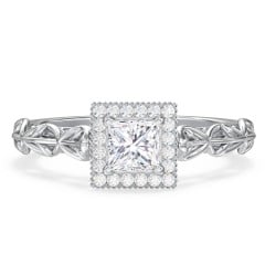 Diamond Halo Engagement Ring with Leaf and Vine Details - "The Ava"