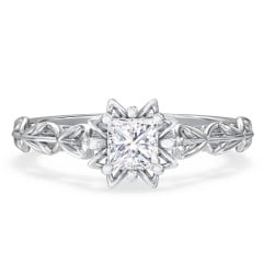 Solitaire Diamond Engagement Ring with Leaf and Vine Details - "The Ava"