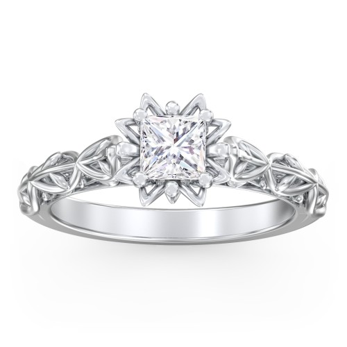 Solitaire Diamond Engagement Ring with Leaf and Vine Details - "The Ava"