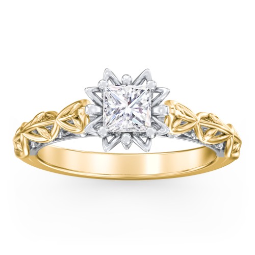 Solitaire Diamond Engagement Ring with Leaf and Vine Details - "The Ava" – 10K Yellow Gold