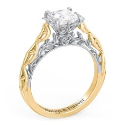 Solitaire Diamond Engagement Ring with Leaf and Vine Details - "The Ava"