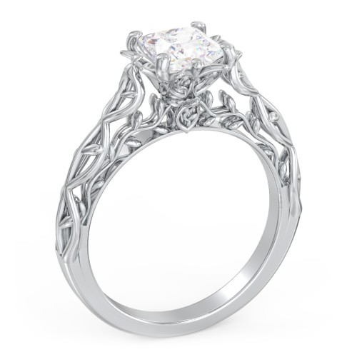 Solitaire Diamond Engagement Ring with Leaf and Vine Details - "The Ava" – 10K White Gold