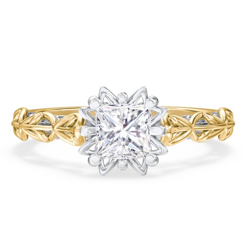 Solitaire Diamond Engagement Ring with Leaf and Vine Details - "The Ava" – 10K Yellow Gold